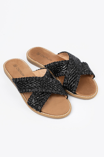 Schwarze Damen Slipper mit... 2