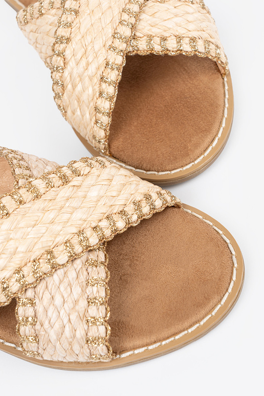 Sandfarbene geflochtene Damen Slipper