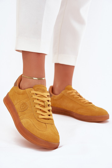 aus INildleder Sneakers Stilvollllschuhe Feminin Big Star RR274846 HI-POLY SYSTEM gelbe Farbe