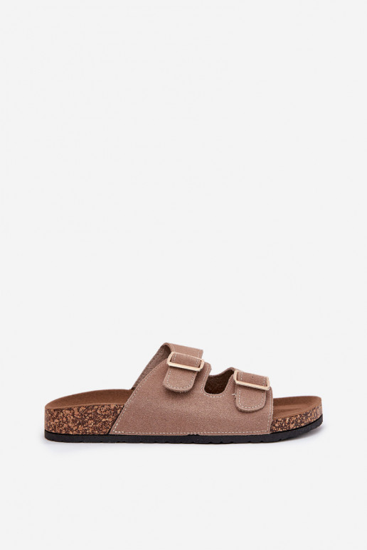 Damenhausschuhe Ze goldene Farbemi mit Schnallenmi I Przeszyciami Khaki-Farbe Lunera Damenhausschuhe Ze goldene Farbemi mit Schnallenmi I Przeszyciami Khaki-Farbe Lunera