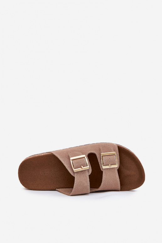 Damenhausschuhe Ze goldene Farbemi mit Schnallenmi I Przeszyciami Khaki-Farbe Lunera Damenhausschuhe Ze goldene Farbemi mit Schnallenmi I Przeszyciami Khaki-Farbe Lunera