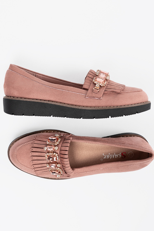 pinke Farbe aus INildleder Mokassins mit Kristallen verziert