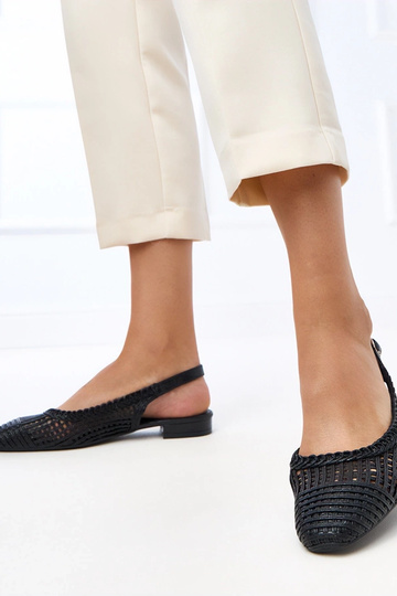 Schwarze Ajour-Ballerinas mit offenem Fersenbereich Eve
