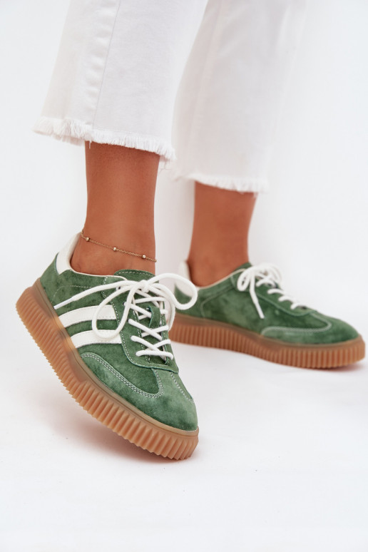 aus INildleder Sneakers Stilvollllschuhe Feminin mit einer Plattform grüne Farbe Venera