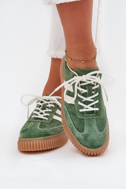 aus INildleder Sneakers Stilvollllschuhe Feminin mit einer Plattform grüne Farbe Venera
