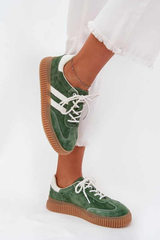 aus INildleder Sneakers Stilvollllschuhe Feminin mit einer Plattform grüne Farbe Venera