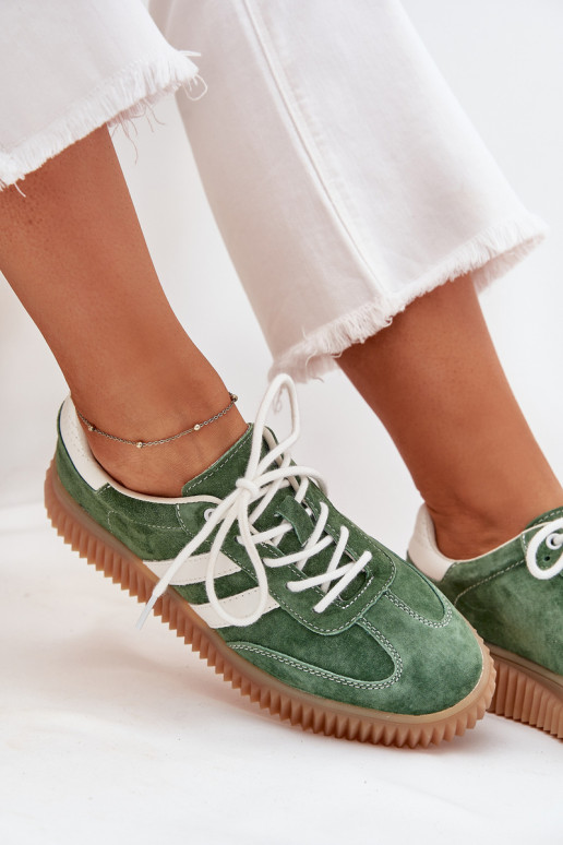 aus INildleder Sneakers Stilvollllschuhe Feminin mit einer Plattform grüne Farbe Venera