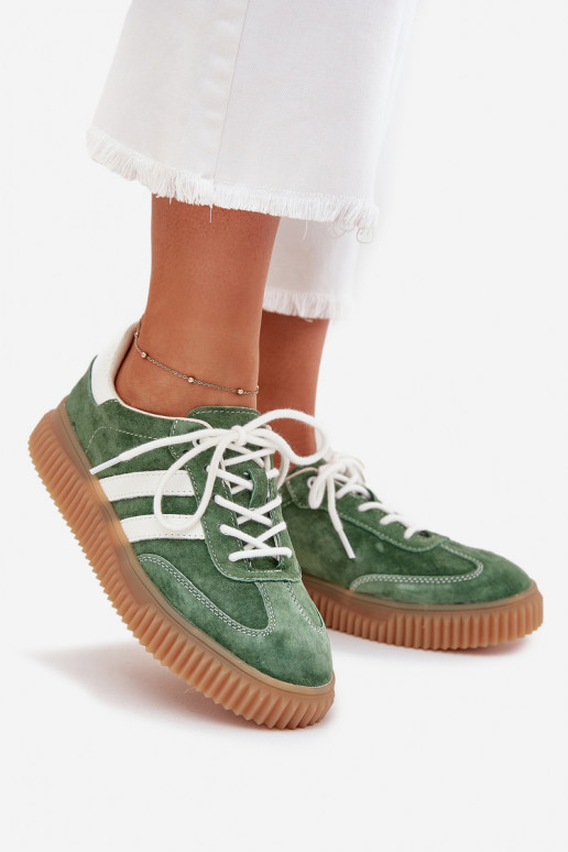 aus INildleder Sneakers Stilvollllschuhe Feminin mit einer Plattform grüne Farbe Venera