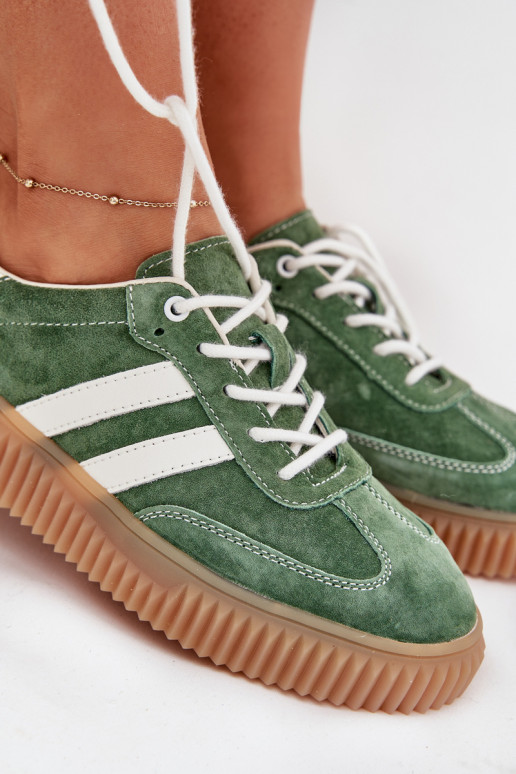 aus INildleder Sneakers Stilvollllschuhe Feminin mit einer Plattform grüne Farbe Venera