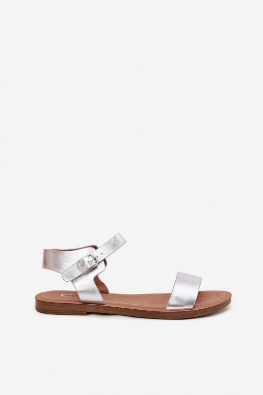 Damensandalen mit breiten Absätzen Eko Haut Silberfarbe Kivara