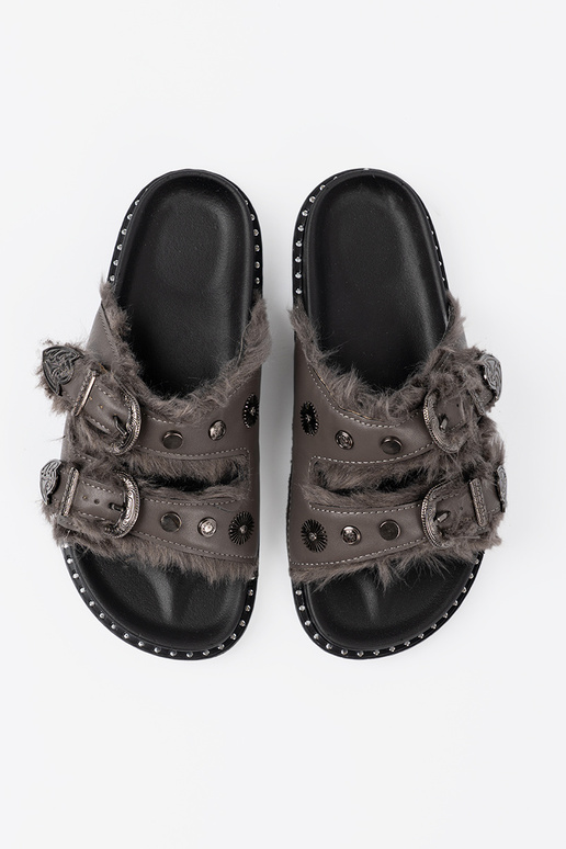 graue Farbe Hausschuhe mit Pelzmantel i ćZuiekami
