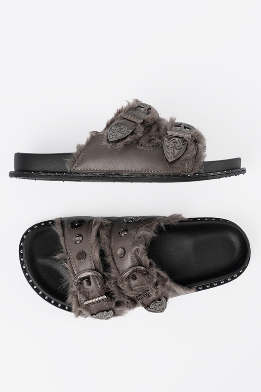graue Farbe Hausschuhe mit Pelzmantel i ćZuiekami