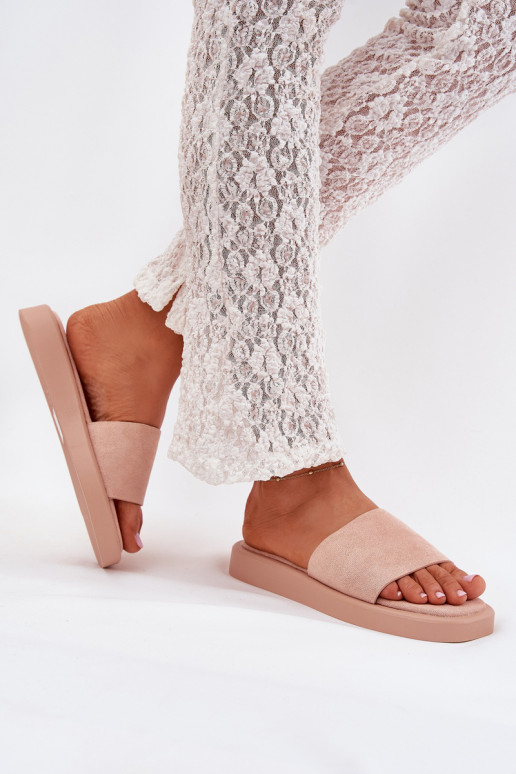 Damenhausschuhe mit einer Plattform Z aus Öko-INildlederu pinke Farbe Jorina