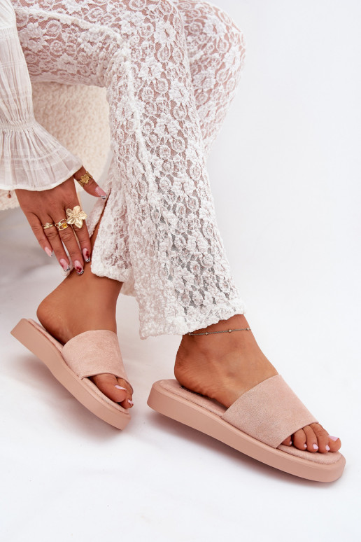 Damenhausschuhe mit einer Plattform Z aus Öko-INildlederu pinke Farbe Jorina