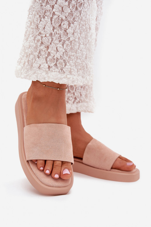 Damenhausschuhe mit einer Plattform Z aus Öko-INildlederu pinke Farbe Jorina