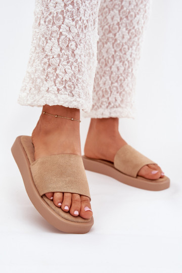Damenhausschuhe mit einer Plattform Z aus Öko-INildlederu Beige Jorina