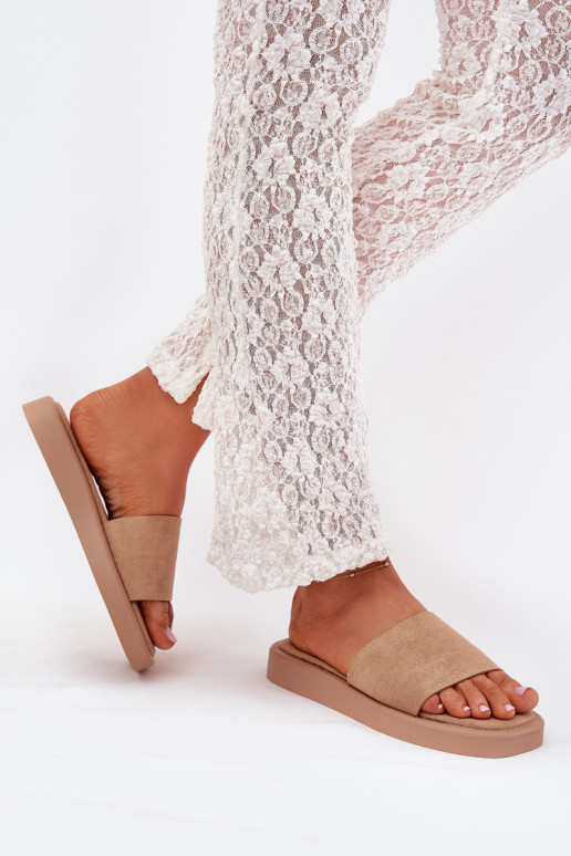 Damenhausschuhe mit einer Plattform Z aus Öko-INildlederu Beige Jorina