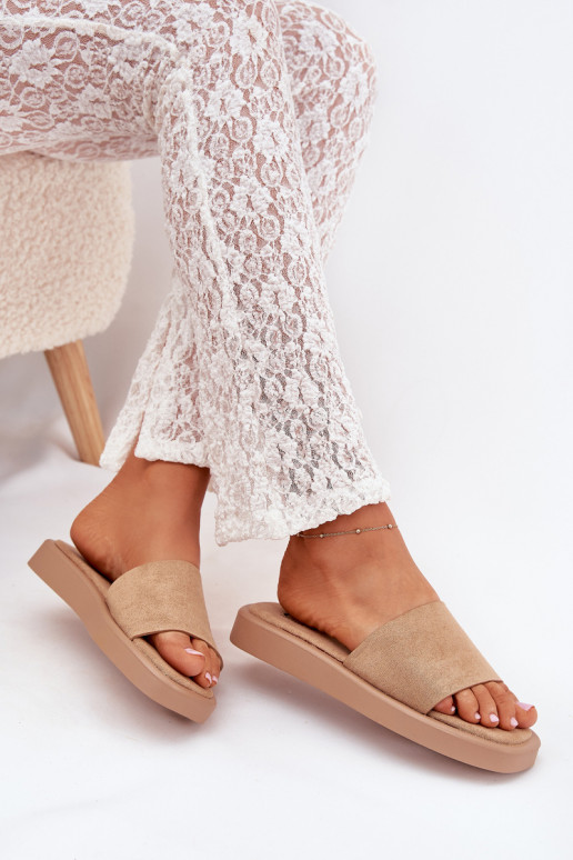 Damenhausschuhe mit einer Plattform Z aus Öko-INildlederu Beige Jorina