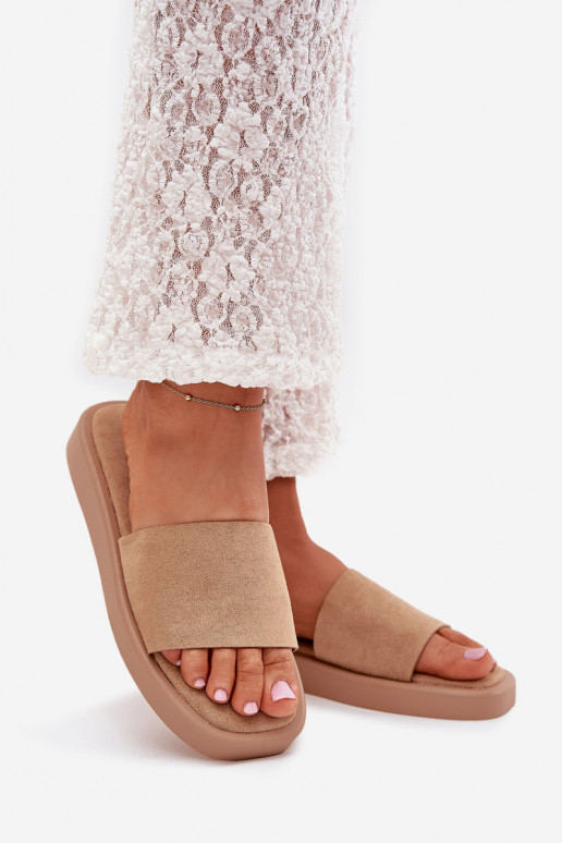 Damenhausschuhe mit einer Plattform Z aus Öko-INildlederu Beige Jorina