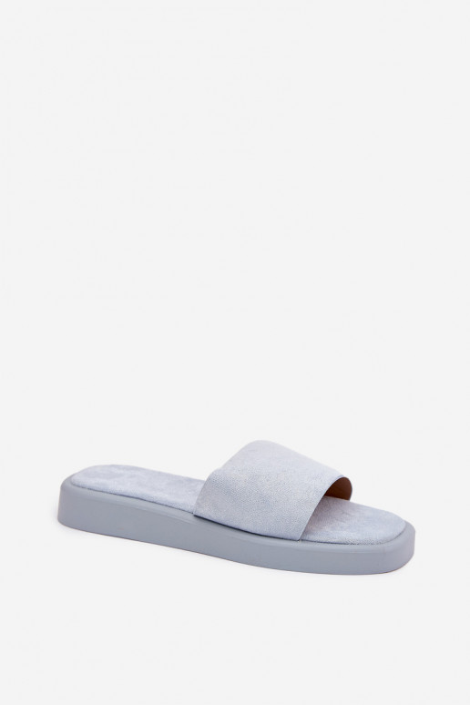 Damenhausschuhe mit einer Plattform Z aus Öko-INildlederu Hellblau Jorina