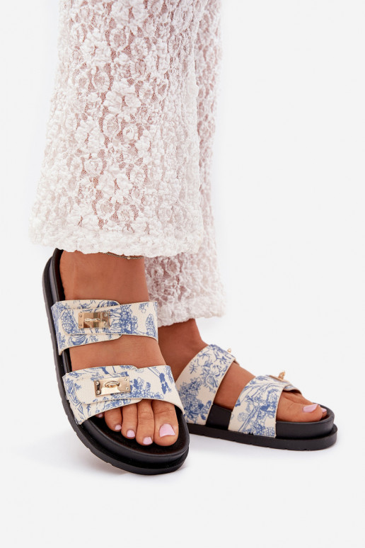 Gemustert Damenhausschuhe mit einer Plattform blaue Farbe Sorina