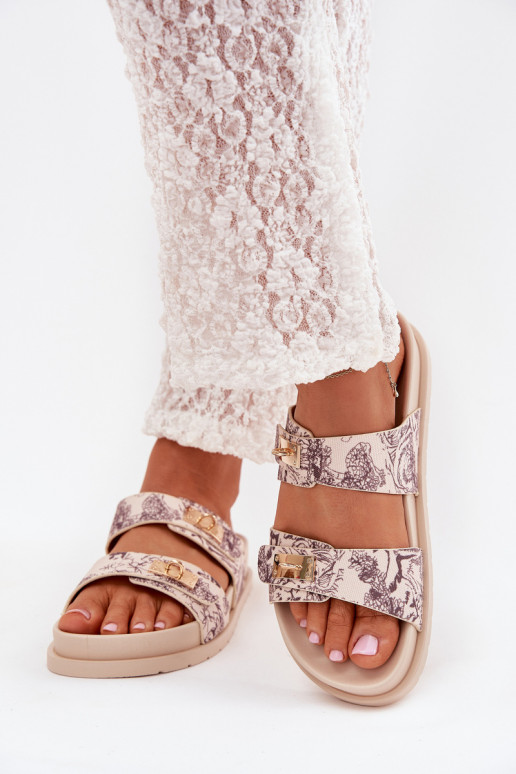 Gemustert Damenhausschuhe mit einer Plattform Beige Sorina