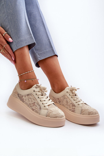 mit Spitzenmotiven Sneakers Stilvollllschuhe Feminin mit einer Plattform S.Barski HY025 Beige 2