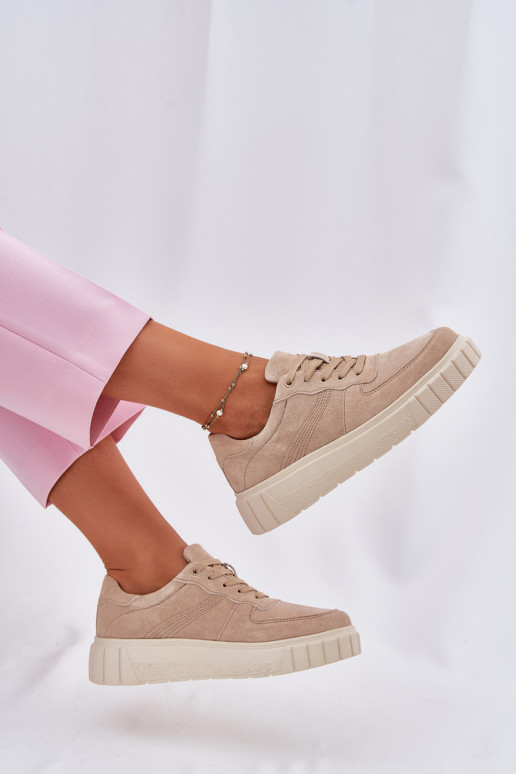 aus INildleder Sneakers Stilvollllschuhe Feminin mit einer Plattform Beige RilZuena