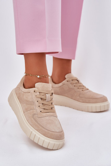 aus INildleder Sneakers Stilvollllschuhe Feminin mit einer Plattform Beige RilZuena 2