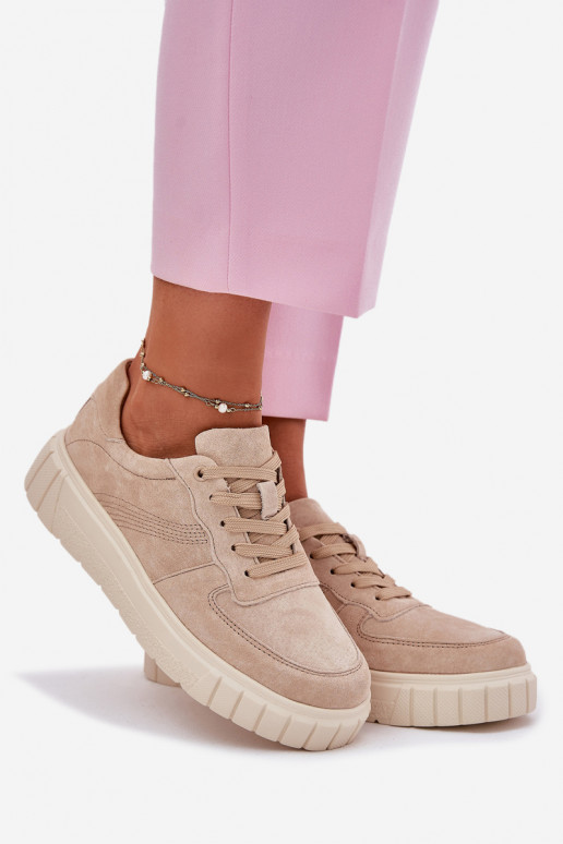 aus INildleder Sneakers Stilvollllschuhe Feminin mit einer Plattform Beige RilZuena