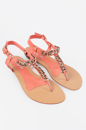 Korallenfarbele Sandalen Hausschuhe mit einer Kette