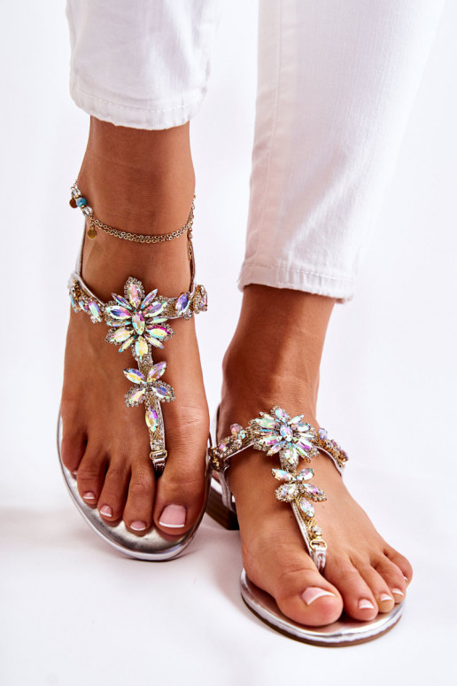 Damensandalen Hausschuhe mit blitzenden Augen Silberfarbe Solea