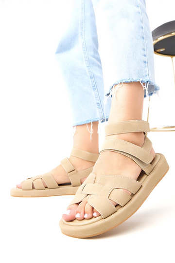 Dunkelbeige Sandalen mit...