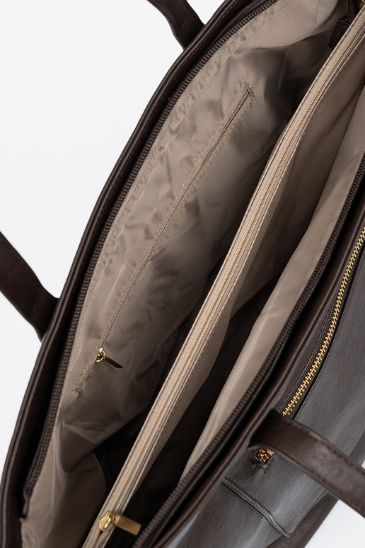 Dunkelbraun Handtasche ze goldenmi elementami