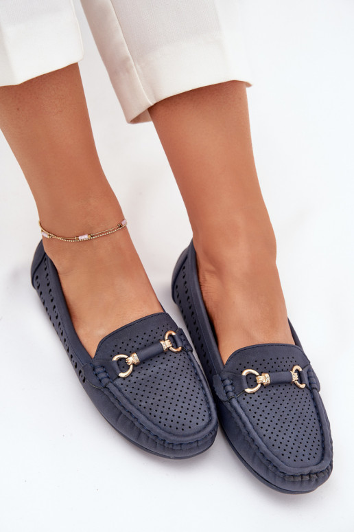 Mokassins für Damen mit durchbrochenen Elementen mit Ornamenten Dunkelblau Kaydance Mokassins für Damen mit durchbrochenen Elementen mit Ornamenten Dunkelblau Kaydance