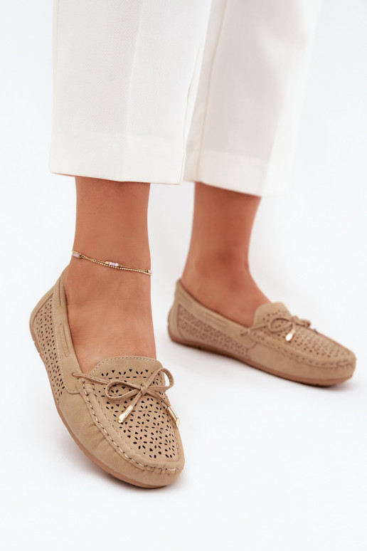Mokassins für Damen mit durchbrochenen Elementen I INiązaniem Khaki-Farbe Mirisa Mokassins für Damen mit durchbrochenen Elementen I INiązaniem Khaki-Farbe Mirisa