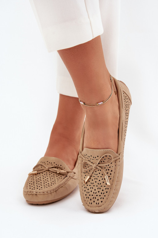 Mokassins für Damen mit durchbrochenen Elementen I INiązaniem Khaki-Farbe Mirisa Mokassins für Damen mit durchbrochenen Elementen I INiązaniem Khaki-Farbe Mirisa