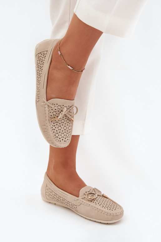 Mokassins für Damen mit durchbrochenen Elementen I INiązaniem Beige Mirisa Mokassins für Damen mit durchbrochenen Elementen I INiązaniem Beige Mirisa