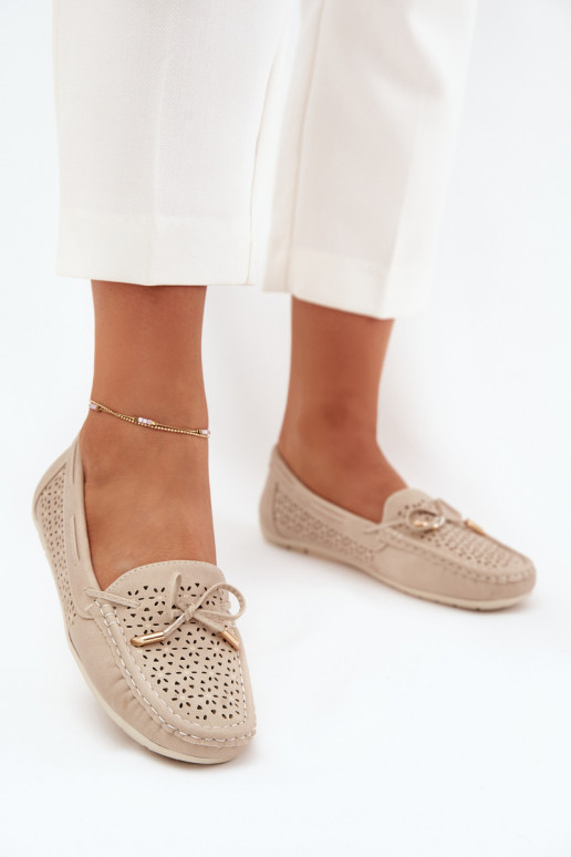 Mokassins für Damen mit durchbrochenen Elementen I INiązaniem Beige Mirisa Mokassins für Damen mit durchbrochenen Elementen I INiązaniem Beige Mirisa