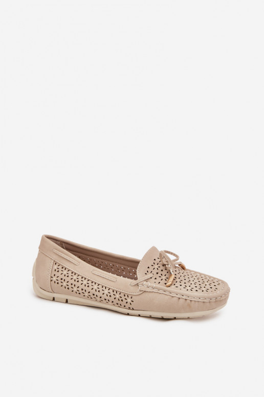Mokassins für Damen mit durchbrochenen Elementen I INiązaniem Beige Mirisa Mokassins für Damen mit durchbrochenen Elementen I INiązaniem Beige Mirisa