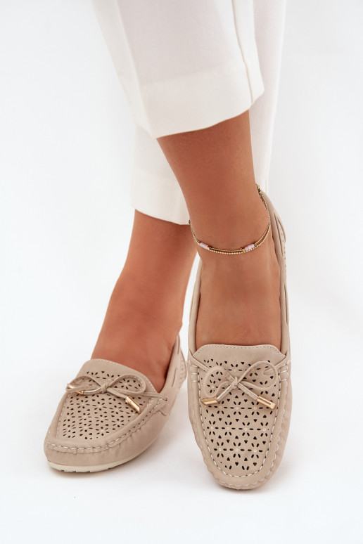 Mokassins für Damen mit durchbrochenen Elementen I INiązaniem Beige Mirisa Mokassins für Damen mit durchbrochenen Elementen I INiązaniem Beige Mirisa