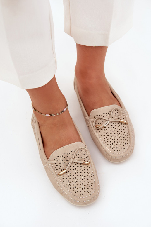 Mokassins für Damen mit durchbrochenen Elementen I INiązaniem Beige Mirisa Mokassins für Damen mit durchbrochenen Elementen I INiązaniem Beige Mirisa