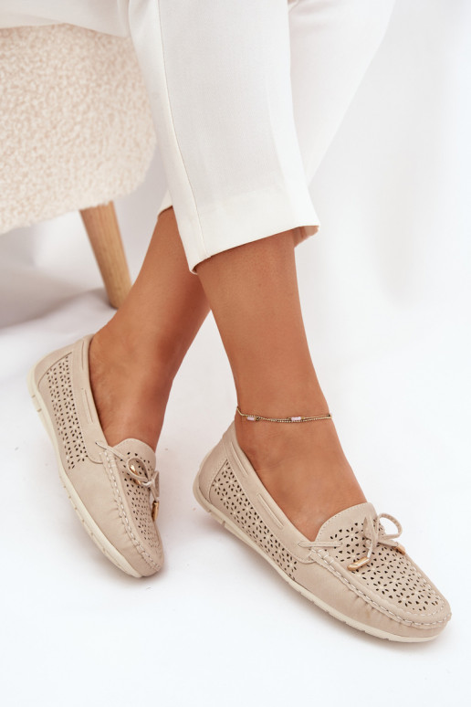 Mokassins für Damen mit durchbrochenen Elementen I INiązaniem Beige Mirisa Mokassins für Damen mit durchbrochenen Elementen I INiązaniem Beige Mirisa