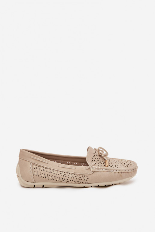 Mokassins für Damen mit durchbrochenen Elementen I INiązaniem Beige Mirisa Mokassins für Damen mit durchbrochenen Elementen I INiązaniem Beige Mirisa
