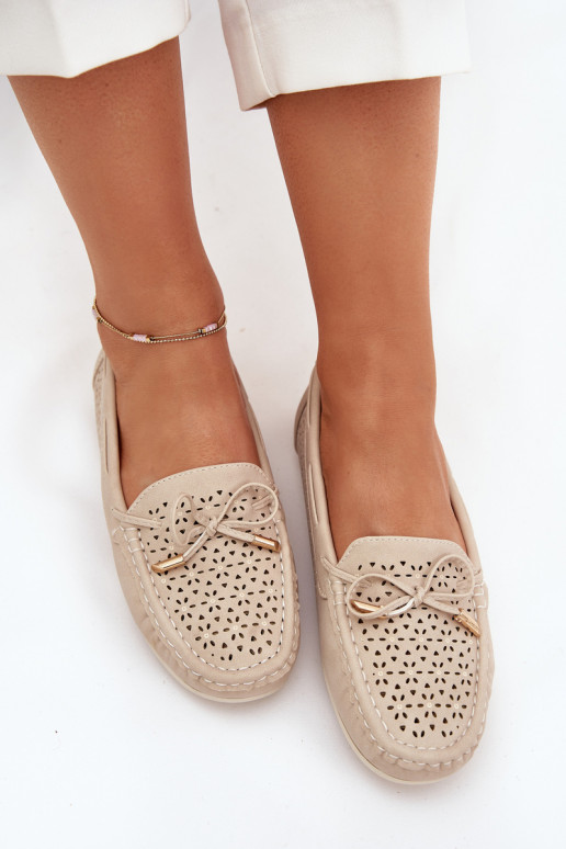 Mokassins für Damen mit durchbrochenen Elementen I INiązaniem Beige Mirisa Mokassins für Damen mit durchbrochenen Elementen I INiązaniem Beige Mirisa