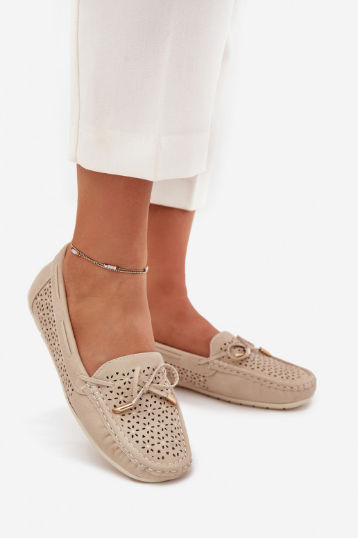 Mokassins für Damen mit durchbrochenen Elementen I INiązaniem Beige Mirisa Mokassins für Damen mit durchbrochenen Elementen I INiązaniem Beige Mirisa