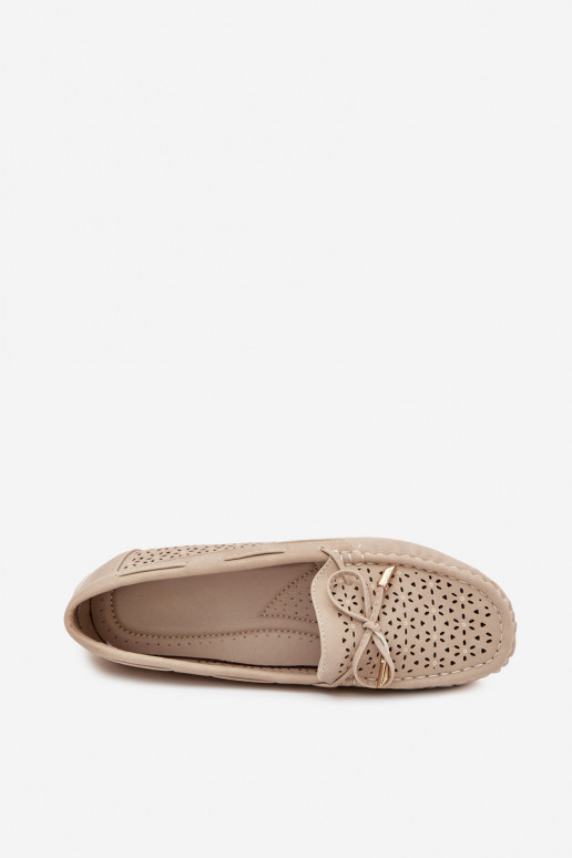 Mokassins für Damen mit durchbrochenen Elementen I INiązaniem Beige Mirisa Mokassins für Damen mit durchbrochenen Elementen I INiązaniem Beige Mirisa
