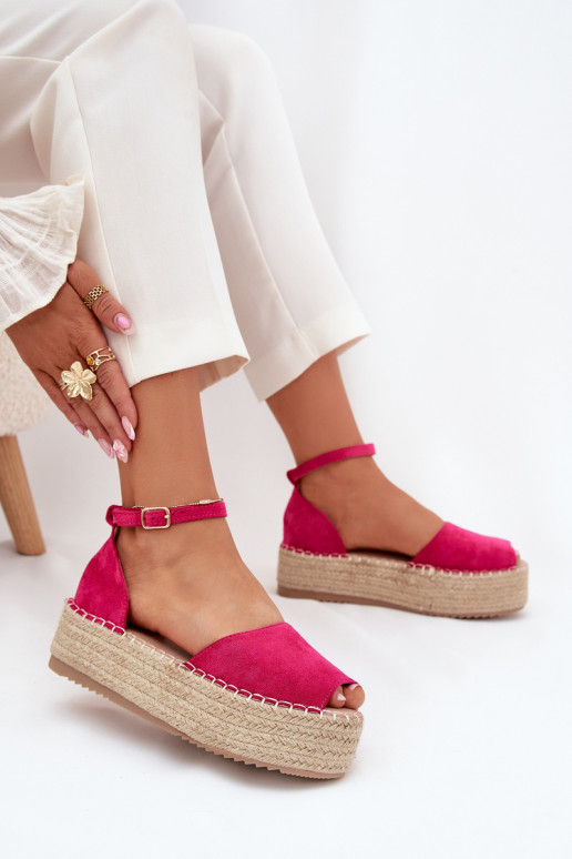 Sandalen Espadrilles mit einer Plattform Mit Zopf pinke Farbe Selise Sandalen Espadrilles mit einer Plattform Mit Zopf pinke Farbe Selise