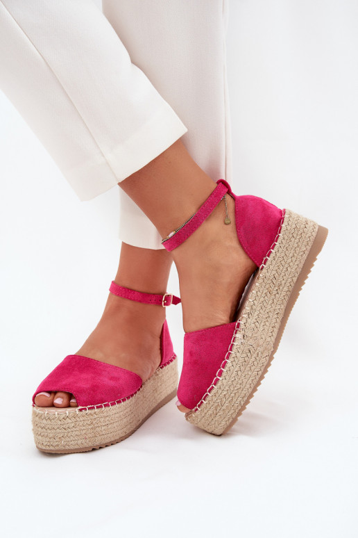Sandalen Espadrilles mit einer Plattform Mit Zopf pinke Farbe Selise Sandalen Espadrilles mit einer Plattform Mit Zopf pinke Farbe Selise