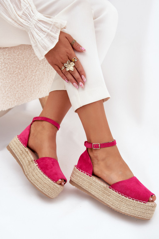Sandalen Espadrilles mit einer Plattform Mit Zopf pinke Farbe Selise Sandalen Espadrilles mit einer Plattform Mit Zopf pinke Farbe Selise